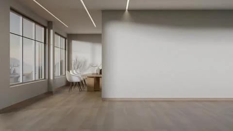 Empty modern room interior wall mockup with dining table Иллюстрация
