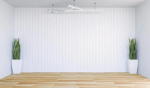 Empty modern room with white wall panel and decorative plants Stock Illustration