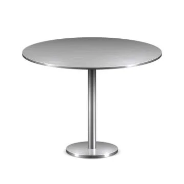 Empty modern round table with metal stand isolated on white background. Vector Stock Illustration