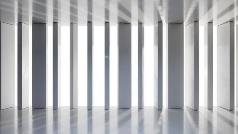 Empty modern space with concrete pillars and bright light, featuring reflections Stock Illustration