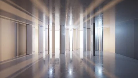 Empty modern space with concrete pillars and bright light, with reflections 库存插图