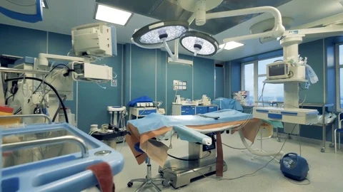 Empty modern surgery. New surgery room with medical electronic equipment. Video stock 83753991