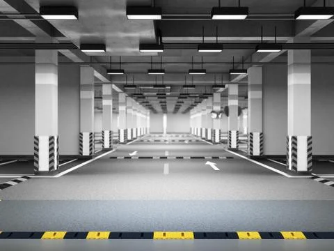 Empty modern underground parking 3d render Stock Illustration