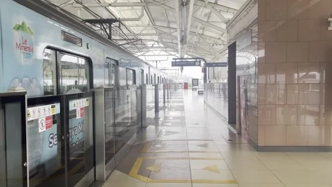 Empty Modern Underground Train Station Platform Interior Stock Footage 335843280