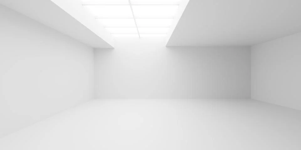 Empty modern white room or art gallery indoor background with grid ceiling .. Stock Illustration