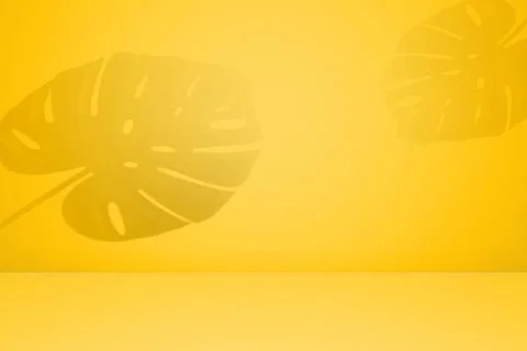 Empty monstera shadow texture pattern on yellow wall background Summer tropical Stock Photos