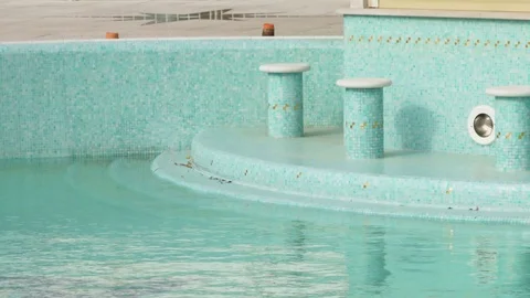 Empty Mosaic Swimming Pool in Winter Clean Water Stock Footage 117466140