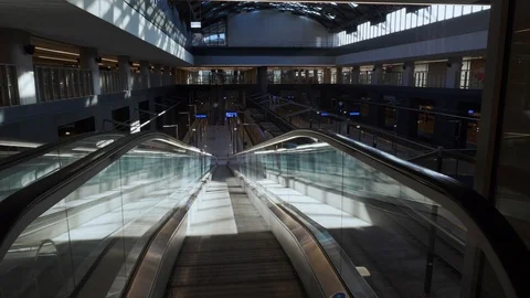 Empty moving automatic escalator without steps Stock Footage 97997041