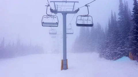 Empty moving cableway and trees in forest at night Vidéo 145332990