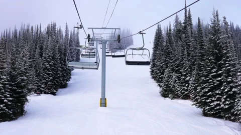 Empty moving cableway and trees in forest at night Vidéo 145333214