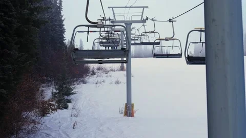 Empty moving cableway and trees in forest at night Stock Footage 145333684