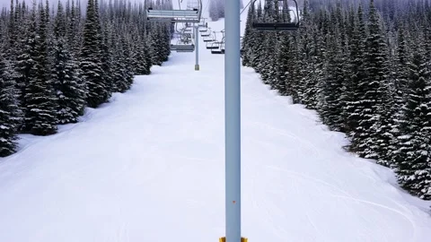 Empty moving cableway and trees in forest at night Stock Footage 145333771