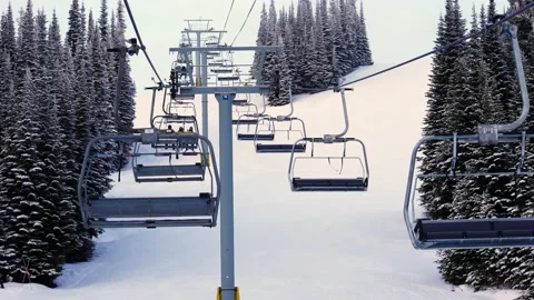 Empty moving cableway and trees in forest at night Stock Footage 145334007