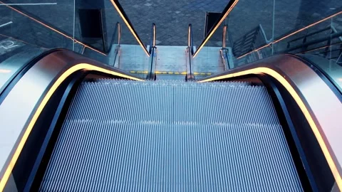 Empty moving escalator or moving staircase without people in top down view Видео 344335900