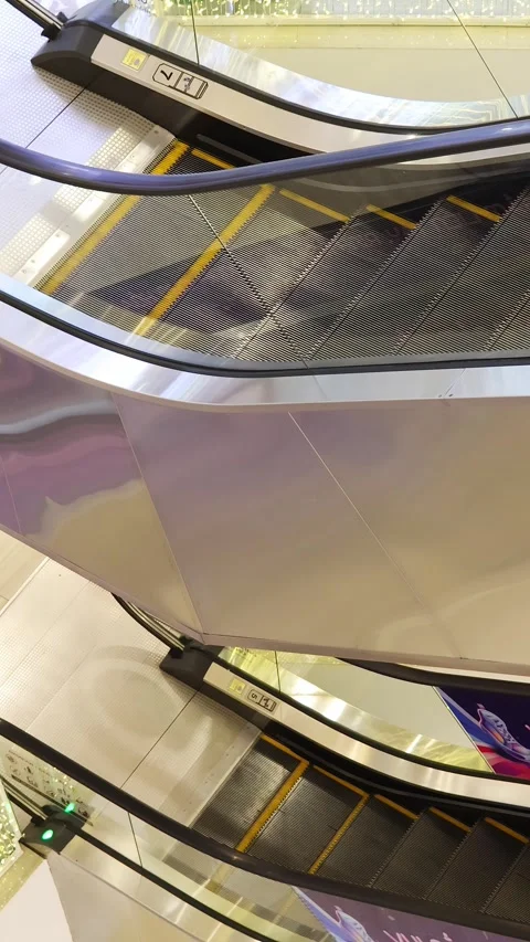 Empty moving escalators in a modern shopping mall interior Stock Footage 322001571