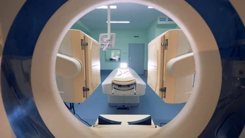 An empty MRI CT PET scanner. 4K. Stock Footage 90086394