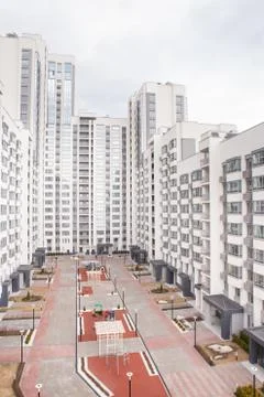 Empty multi-storey modern residential building. without people Stock Photos