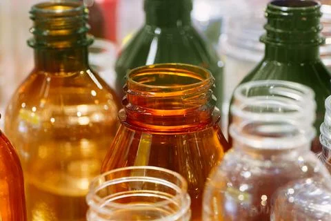 Empty multicolor transparent plastic bottles Stock Photos