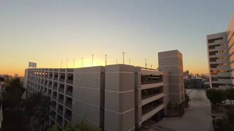 Empty multilevel parking building at sunset time Stock Footage 222612111