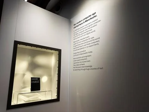 Empty museum exhibit display about the modern computer age in Manchester, U.. Stock-Fotos