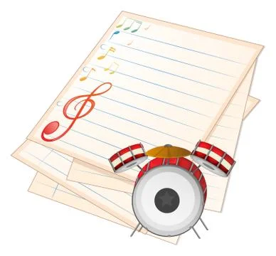 An empty music paper with a drum Illustrazione stock