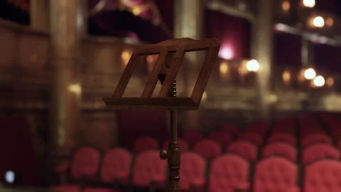 An empty music stand in a historic opera house before a performance begins Stock Footage 331399873