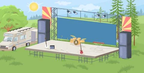 Empty musical stage prepared for open air party vector illustration Stock Illustration