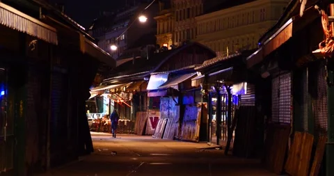 Empty "Naschmarkt in Vienna during night time Stock Footage 135588989