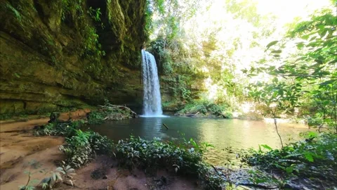 Empty Natural Swimming Pool and Waterfall in Jalapão State Park Stock Footage 324948691