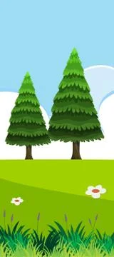 Empty nature scenes with green pines with blank sky Stock Illustration