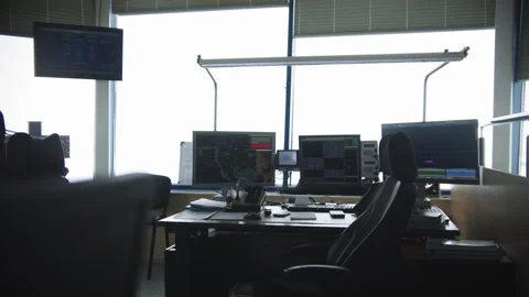 Empty navigation control room in the airport - the workplace Stock Footage 255199101