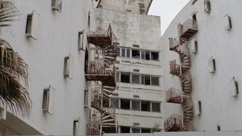 Empty neglected hotel building in Sousse, tourism and economic crisis Tunisia Stock Footage 345033701