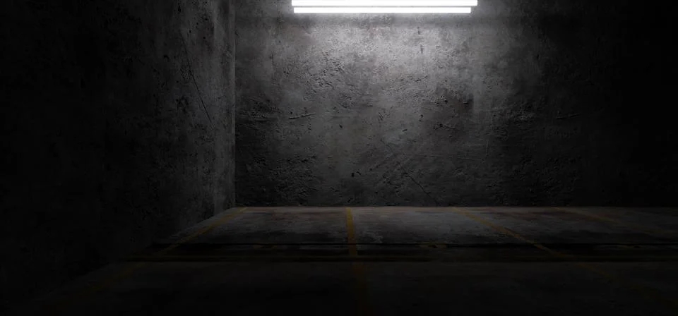 Empty Neon Tube Sci Fi Parking Lot Underground Garage Car Space Glowing Laser Illustrazione stock