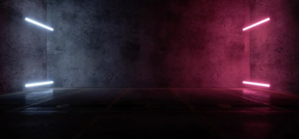 Empty Neon Tube Sci Fi Parking Lot Underground Garage Car Space Glowing Laser Illustrazione stock