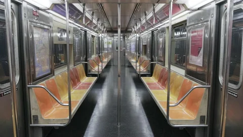 Empty New York City Subway Train During COVID-19 Coronavirus Pandemic 4K Stock Footage