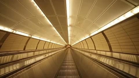 Empty New York subway escalator. Manhattan, New York City metro. empty NYC  Stock Footage 163676142