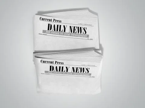 Empty newspaper in stack 3d render on grey Stock Illustration