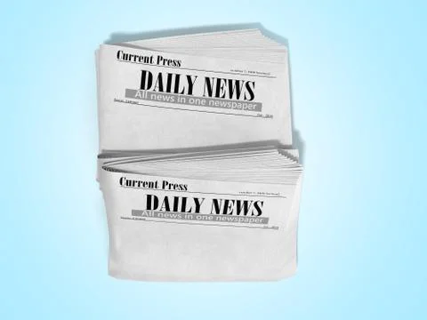 Empty newspaper in stack 3d render on blue Stock Illustration