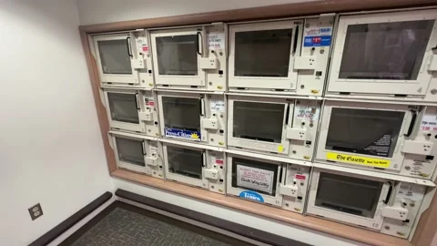 Empty Newspaper Vending Machines - 12 openings Stock Footage 238488202