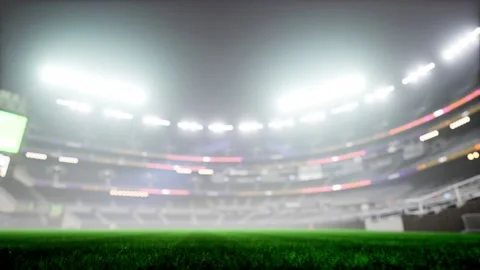 Empty night baseball and cricket arena in fog and illuminated by spotlights 3d Stock Footage 163724747
