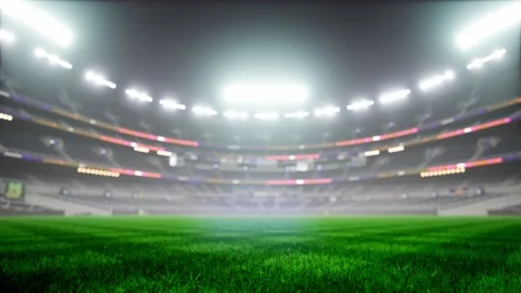 Empty night baseball and cricket arena in fog and illuminated by spotlights 3d Stock Footage 163724881