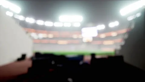 Empty night baseball and cricket arena with fans in fog and illuminated by Video stock 164148083