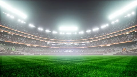 Empty night baseball and cricket arena with fans in fog and illuminated by Video stock 164148252