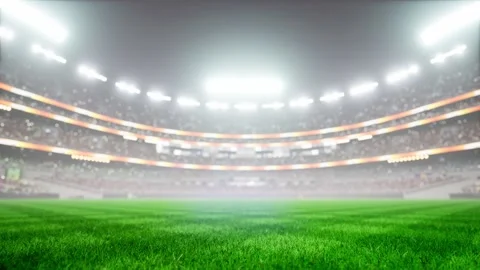Empty night baseball and cricket arena with fans in fog and illuminated by Video stock 164148281