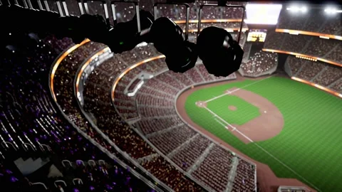 Empty night baseball and cricket arena with fans i illuminated by spotlights 3d Video stock 164148311