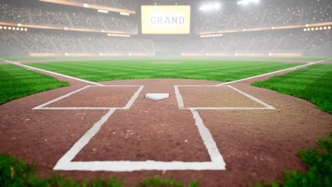 Empty night baseball and cricket arena with fans i illuminated by spotlights 3d Video stock 164148327