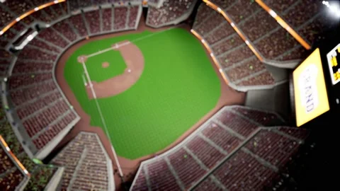 Empty night baseball and cricket arena with fans i illuminated by spotlights 3d Video stock 164148358