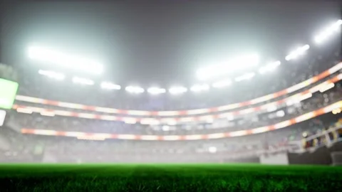 Empty night baseball and cricket arena with fans in fog and illuminated by Video stock 164148497