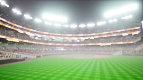 Empty night baseball and cricket arena with fans in fog and illuminated by Video stock 164148755