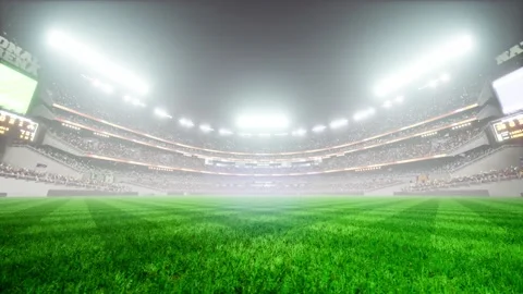Empty night baseball and cricket arena with fans in fog and illuminated by Video stock 164148779